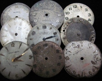 Vintage Antique Watch Dials Steampunk Faces Parts Altered Art Industrial L 27