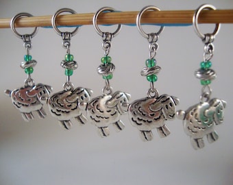 Sheep Knitting Stitch Markers Ram Lamb Ewe Flock of Sheep Charm Set of 5/SM01B