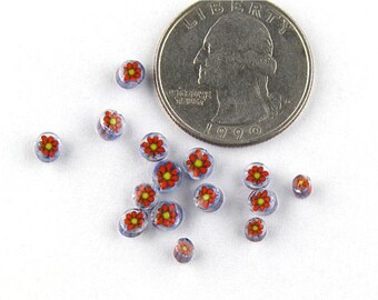 Handmade Lampwork Murrine Blue/Tangerine Daisy 104 COE Murrini slices 15 - R