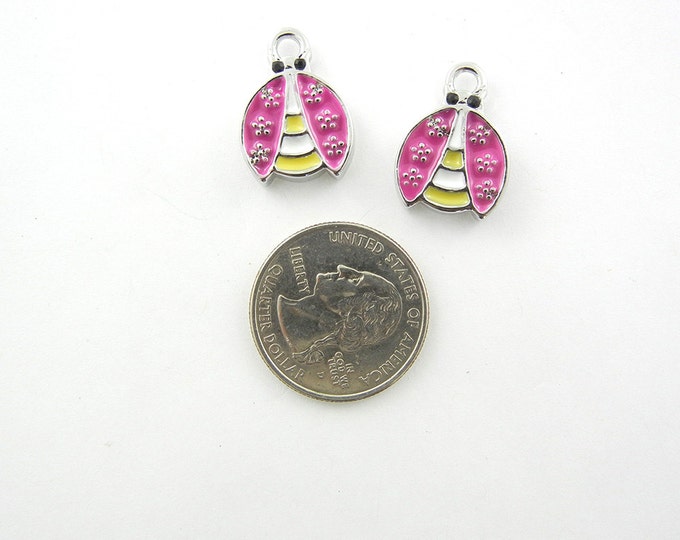 Ladybug Charms Pair of Small Double Sided Pink and Magenta