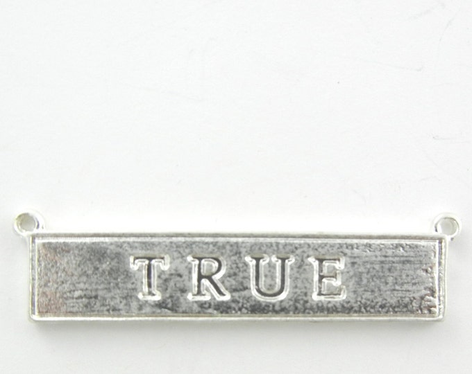 Double Link Bar Pendant Front Says "True" Back Says "False" Silver-tone