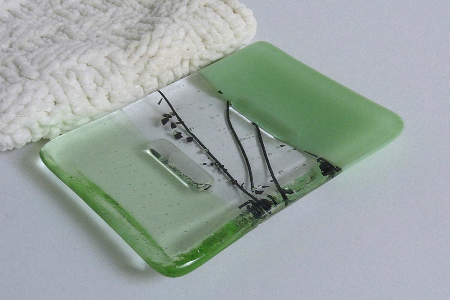 Fused Glass Soap Dish in Mint and Pale Green