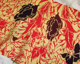Vintage Japanese Kimono Silk Yuzen Dyed Big Retro Art Nouveau Style Peony Flowers 60ins
