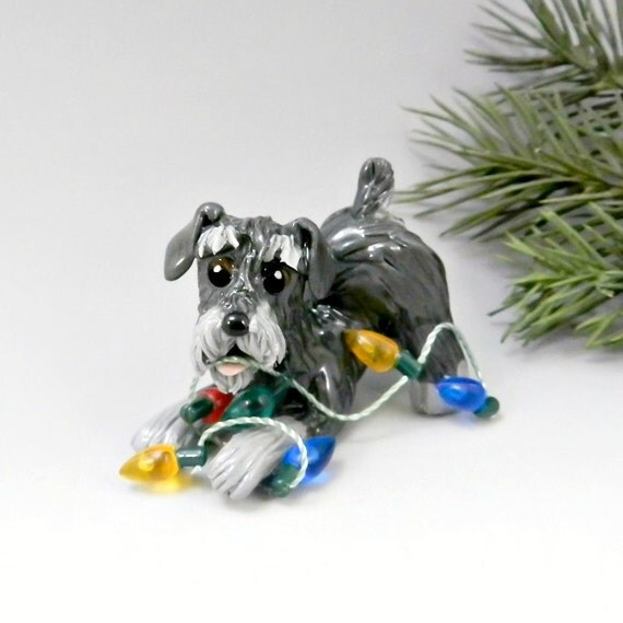 Schnauzer Christmas Ornament Figurine Dog Lights Porcelain