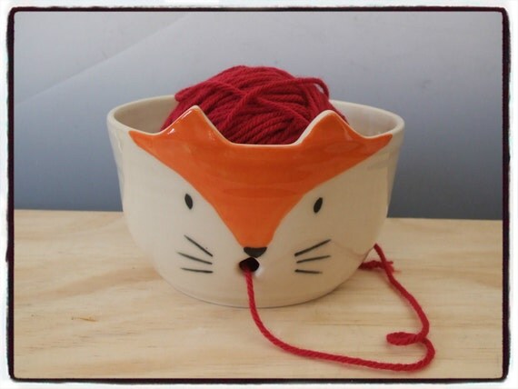 cone bowl cat shaped Yarn on by Bowl misunrie Red by Face Fox Etsy misunrie