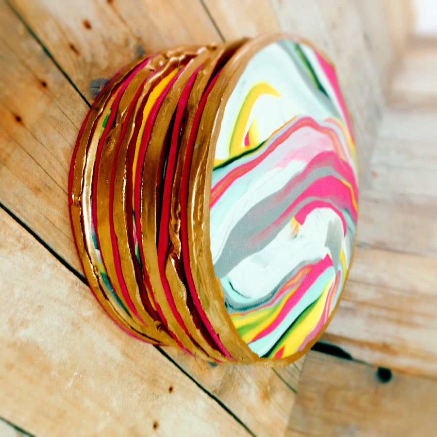 Gold clay coasters marble coasters oven baked clay round