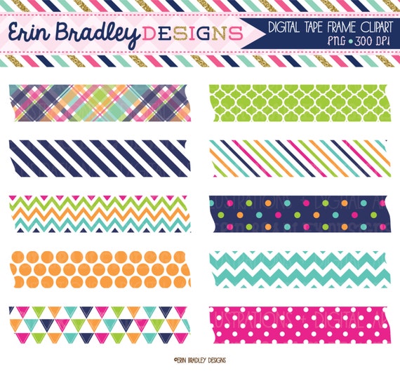 Summer Digital Washi Tape Clipart Pink Blue by ErinBradleyDesigns