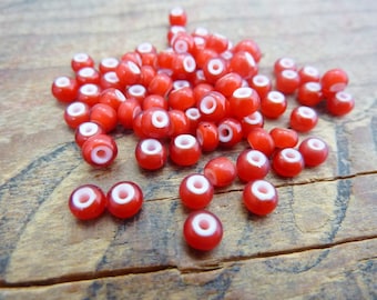 Trade Bead Vintage French Red Whiteheart Trade Beads 4mm (50) SB1085 White Hearts