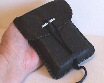 Leather Tarot Bag / Medicine Bag...MEDIUM Vertical Flap...BLACK