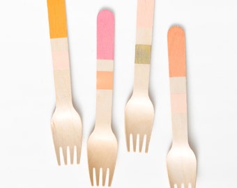 Colorblock - Wooden Forks Spoons Or Knives - Blush