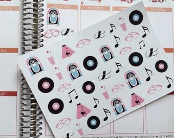 50's Theme Stickers, Perfect For The Erin Condren Life Planner & Other Planners, Stickers, Party Stickers