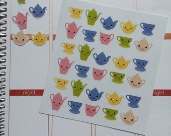 Planner Stickers 30 Kawaii Teapot Stickers Fits Erin Condren Planner Plum Paper Stickers