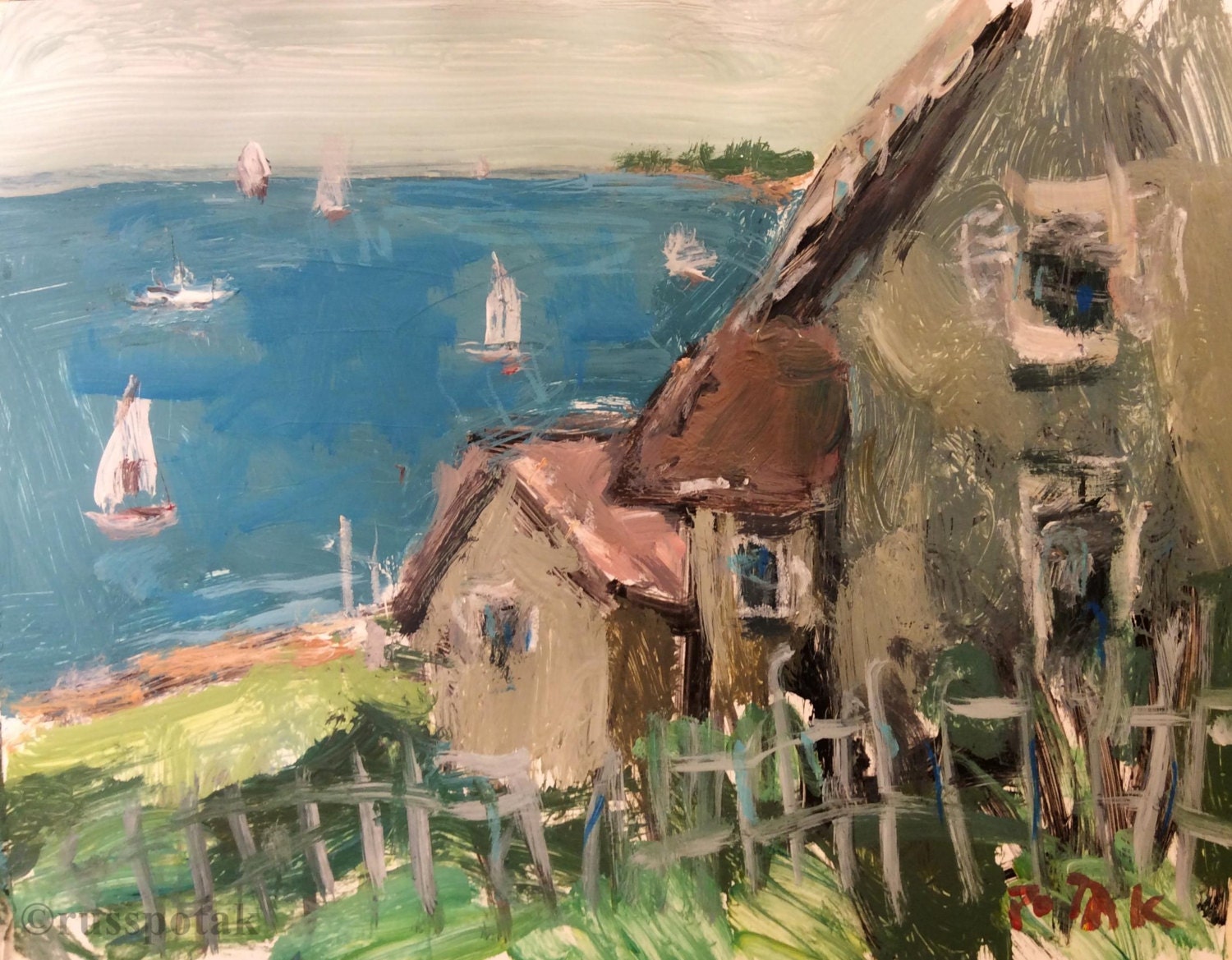 Ocean Painting featuring Seaside Village and by PotakPaintsArt