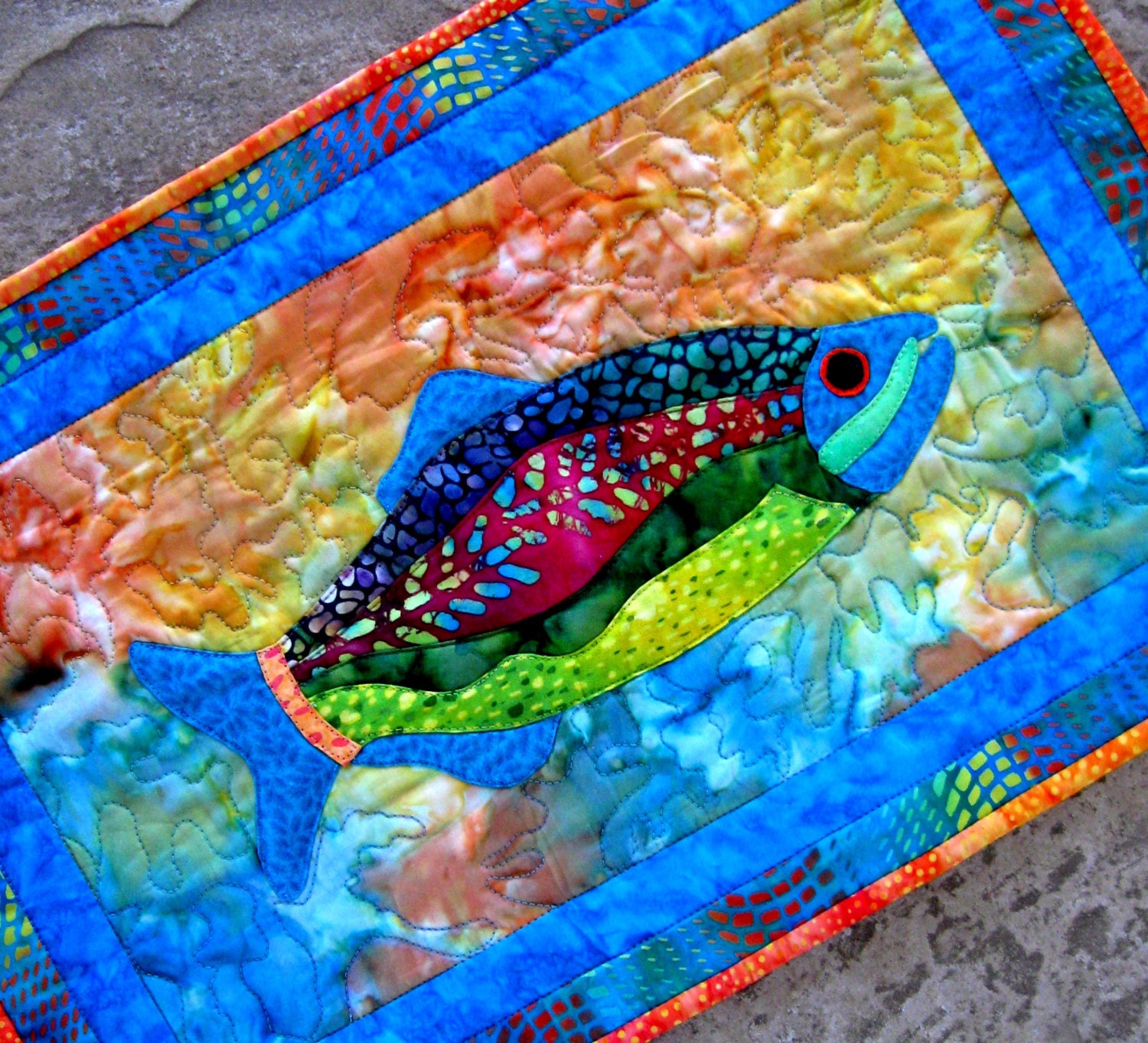 Wall Art Quilt Fish Wall Hanging Batik Beach House by