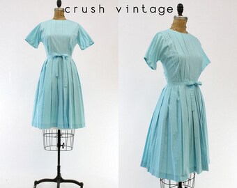 50s Dress Shirtwaist Small / 1950s Vintage Cotton Button Back Dress / Rue de Provence Dress