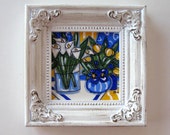 Blue and Yellow Original acrylic Painting, Floral Still Life, French Country decor, gift idea