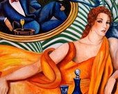 Fine Art Print Art Deco Wall Art Print Lovers Couples Gift Wine from Original Painting Fine Art Print Art Deco Wall Art Print Lovers Couples Gift Wine from Original Painting