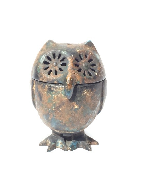 Vintage Owl Incense Burner or Candle Holder Original Patina