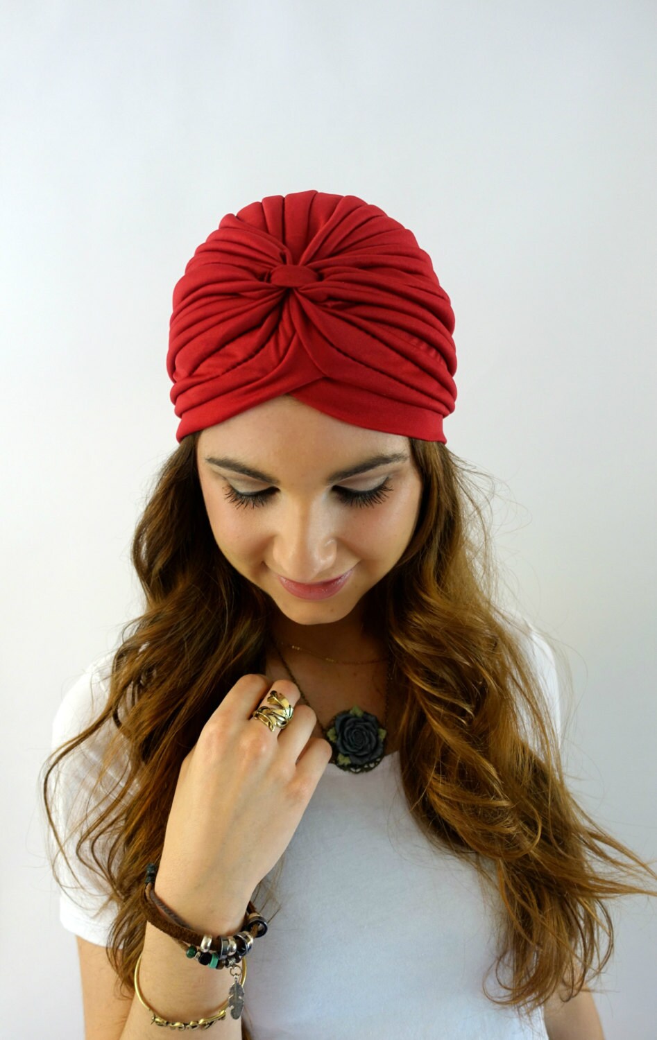 Wine Red Turban Hat Womens Turban Cloche Full Head Turban