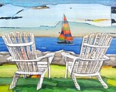 Adirondack Chairs Sailboat Beach Lake ART PRINT or CANVAS coastal poster wall home decor painting summer gift coastal summer gift, All sizes Adirondack Chairs Sailboat Beach Lake ART PRINT or CANVAS coastal poster wall home decor painting summer gift coastal summer gift, All sizes