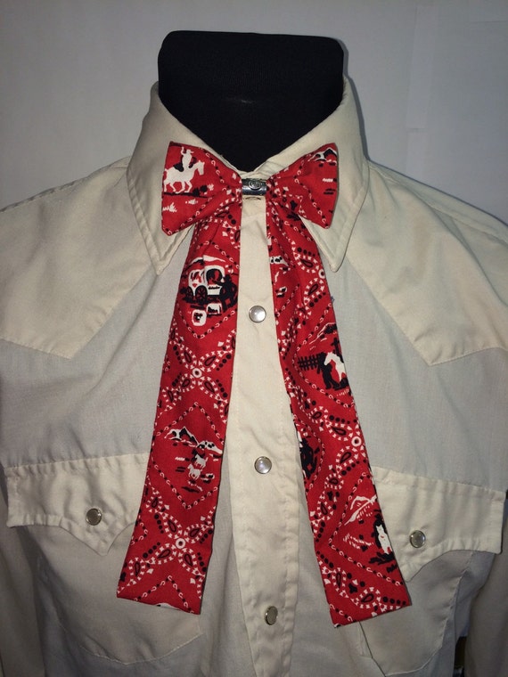 Items similar to Cowboy print western style bow tie, adjustable. on Etsy