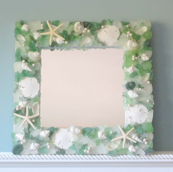 Nautical Decor Sea Glass Mirror Beach Decor by beachgrasscottage