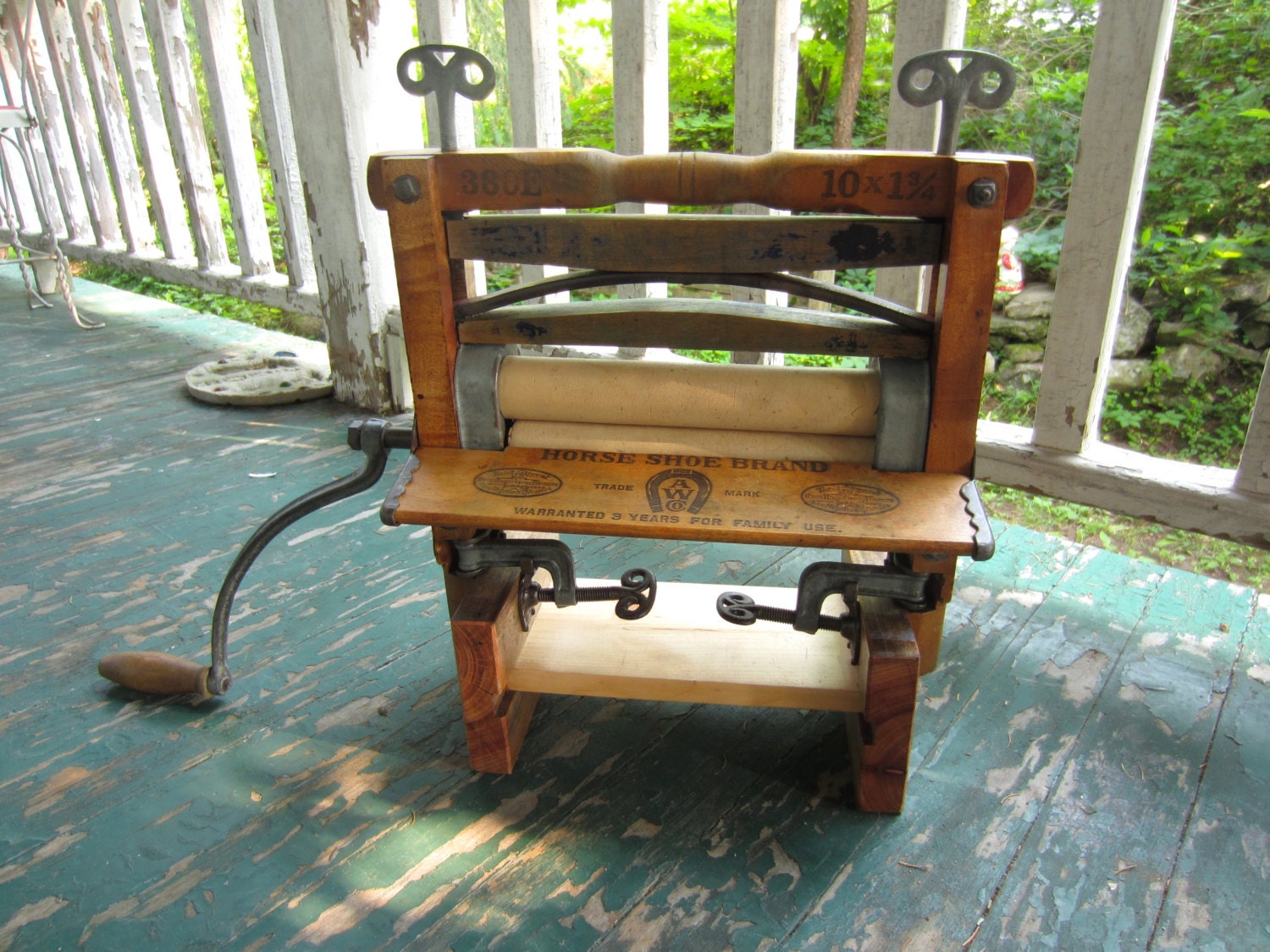 Vintage Wooden Clothes Wringer Horse Shoe Brand by corrnucopia