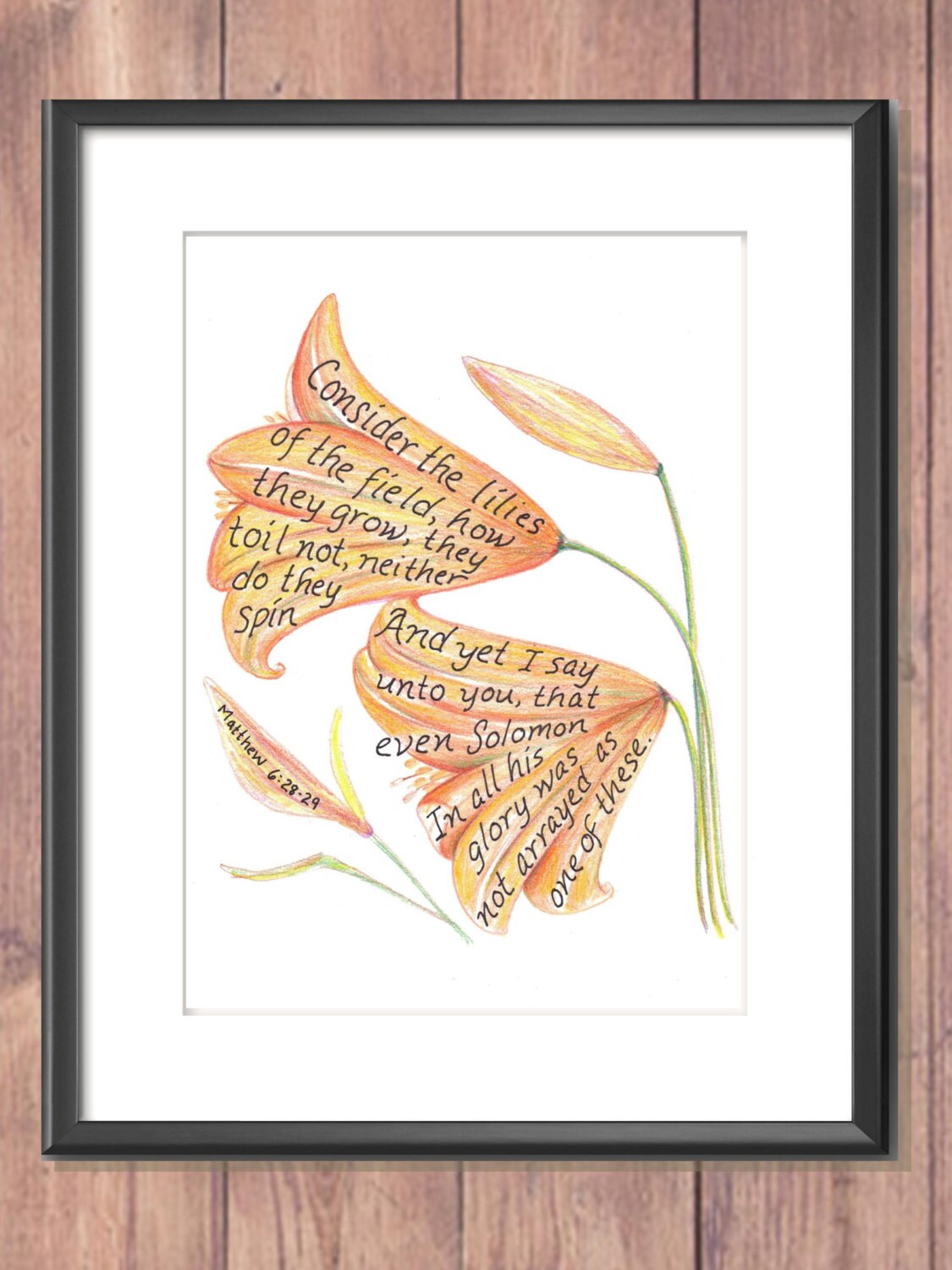 Consider the lilies scripture design print 8x10