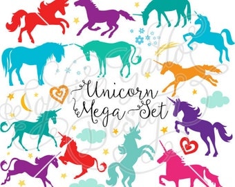 Unicorn Mega Set SVG DXF digital download files for Silhouette Cricut vector clip art graphics Vinyl Cutting Machine, Screen Printing