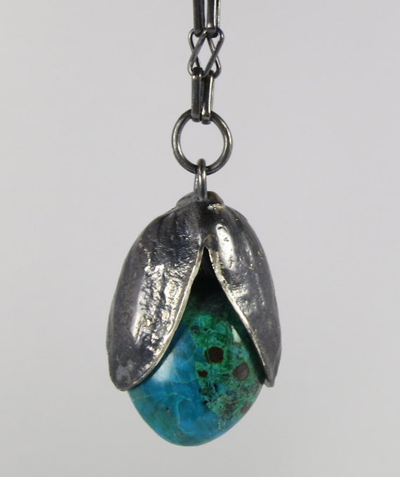 Items similar to Pistachio Shell Pendant with Large Chrysocolla