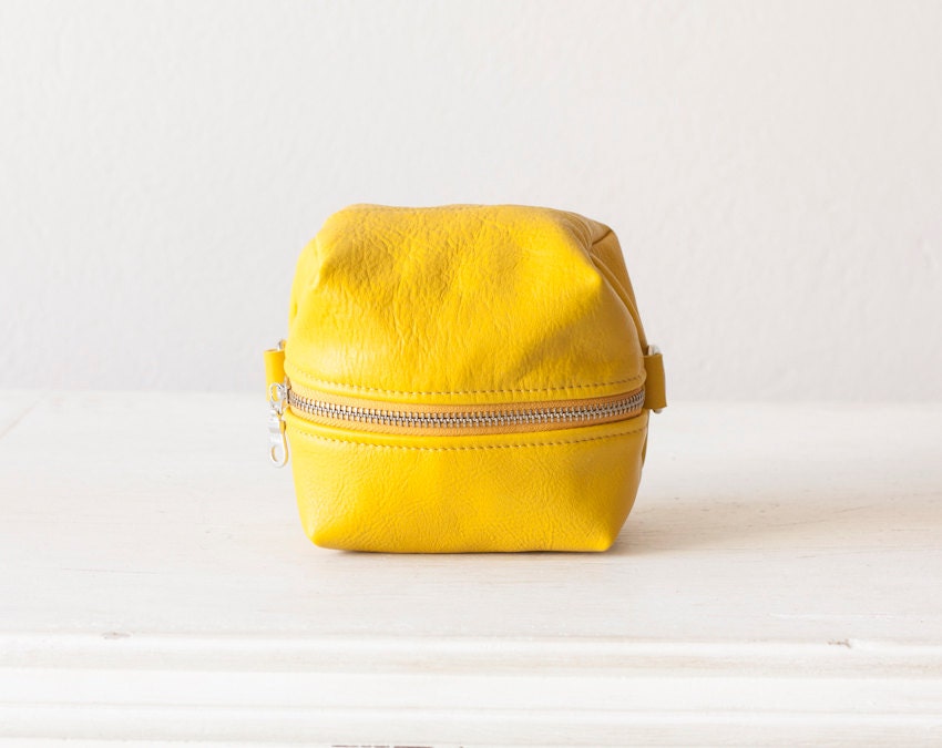 Yellow leather cosmetic bagmakeup casedopp kitaccessory by milloo