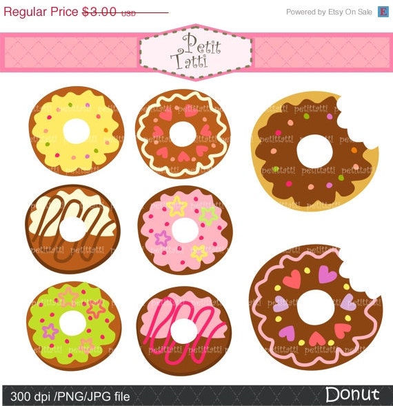ON SALE Donut clip art cute donut kawaii Digital clip art