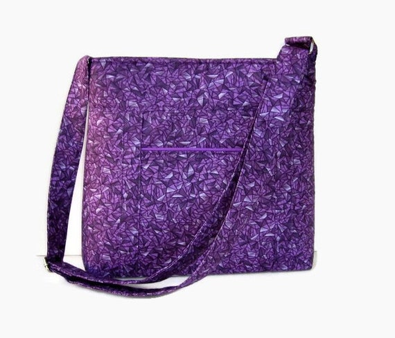 Purple Fabric Crossbody Bag Purse Outside Pocket Purple
