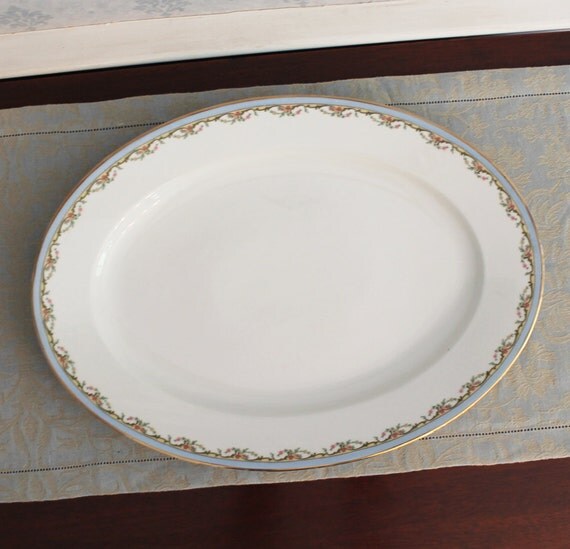 Vintage U.C. Limoges Blue and Gold Floral Large Oval Platter