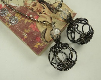 Chain Pull Pair with Gun Metal Accent Beads and Crystal Accents