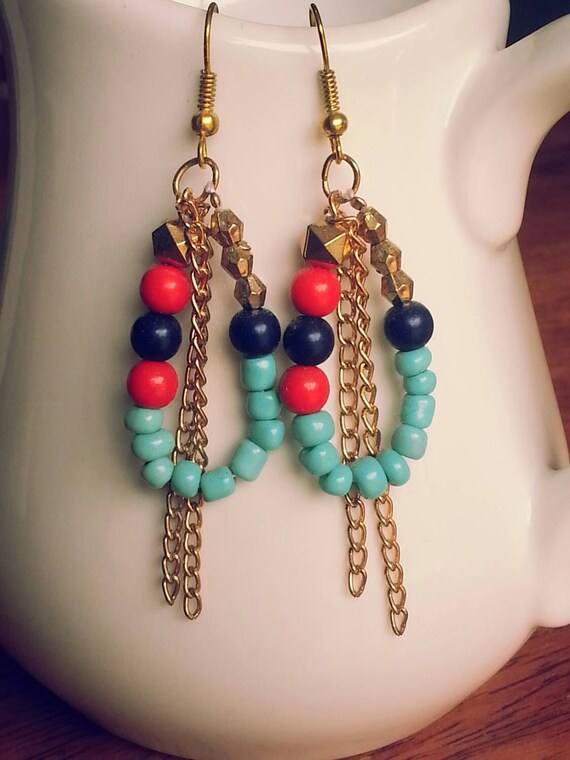 Bead and chain earrings by RethinkYourJewelry on Etsy