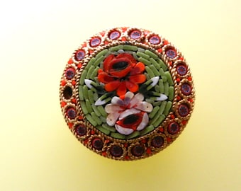 1950s Vintage Italian - fabulous micro mosaic brooch/pin-Italian Florentine Art -Fantastic floral motif on sage green background-Art.868/3-