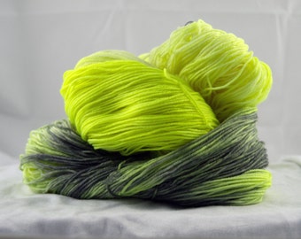 Merino Superwash Sock Yarn, , Highlighter and Graphite, Hand-dyed