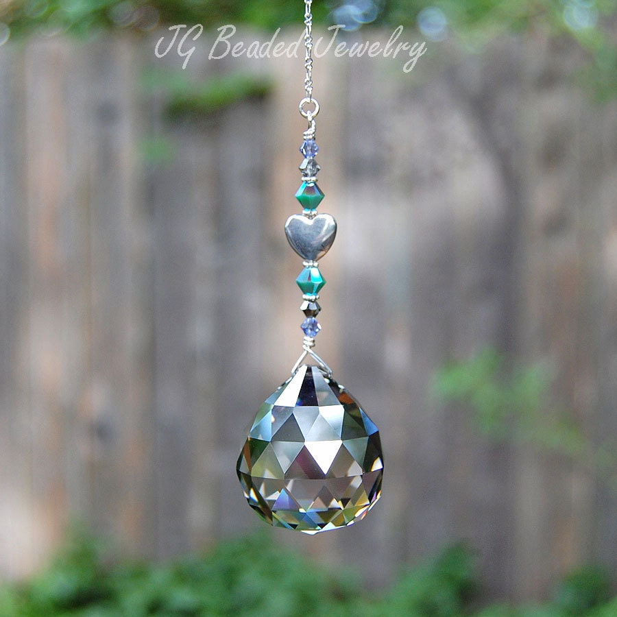 Silver Heart Prism Crystal Suncatcher Rearview by JGBeadedJewelry