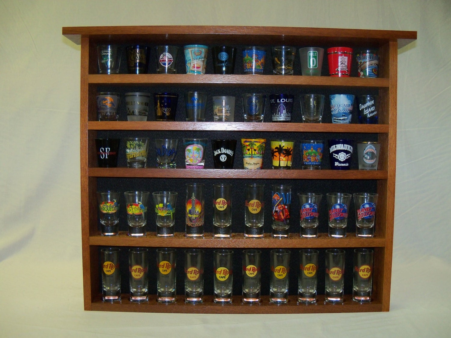 Mahogany series 50 Shot Glass Display Case with Black Felt