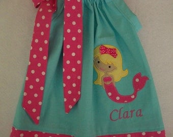 Mermaid Pillowcase dress, birthday dress, pool party dress, any occasion, Size 3 months to 6 years old girl