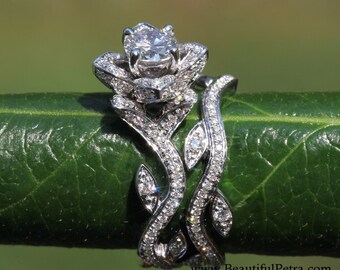 blooming work of art 14k flower leaf rose lotus diamond engagement wedding ring set - Flower Wedding Rings blooming work of art 14k flower leaf rose lotus diamond engagement wedding ring set - Flower Wedding Rings