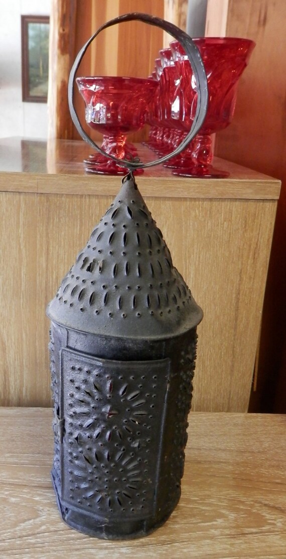 reserved for rebeccalroberts Vintage pierced tin lantern