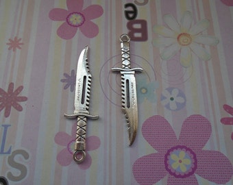 set of 10--antique silver metal knife charm--67x19mm--metal pendant-metal charm