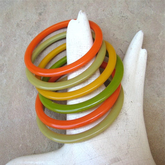 Vintage Bakelite Bracelets Bangles Autumn Colors