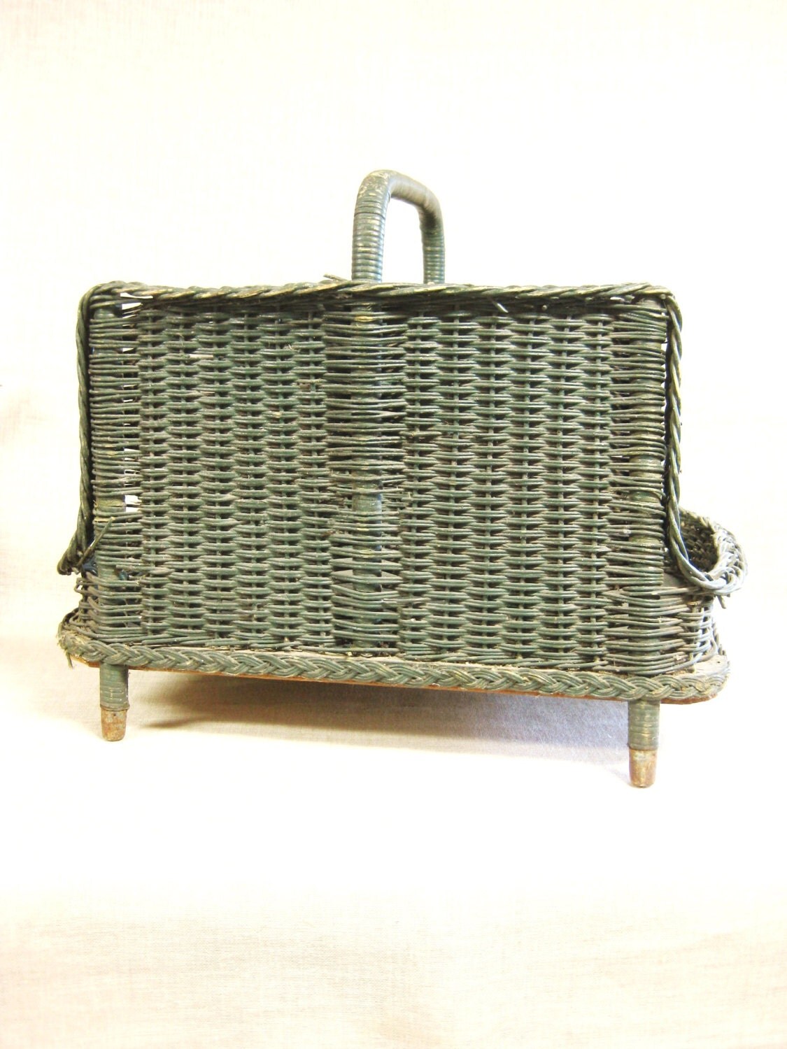 Antique Basket , Wicker , Woven Rattan , Wood Basket , Magazine Rack