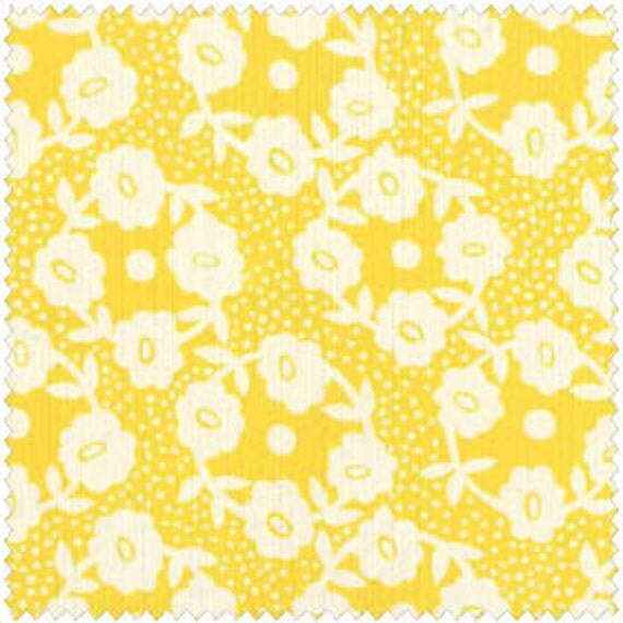 White Flowers on Yellow Cotton Quilt Fabric for Sale by fabric406