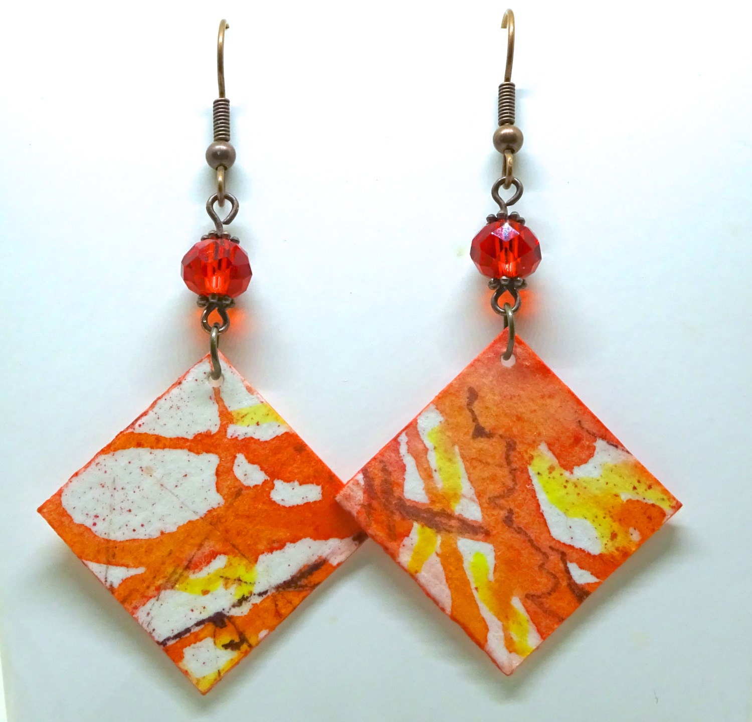 Painted Paper Earrings Watercolor Earrings by bluegatorjewelry