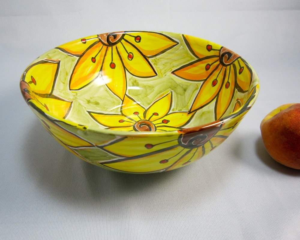 Ceramic Serving Pottery Bowl Large Pottery Bowl Yellow