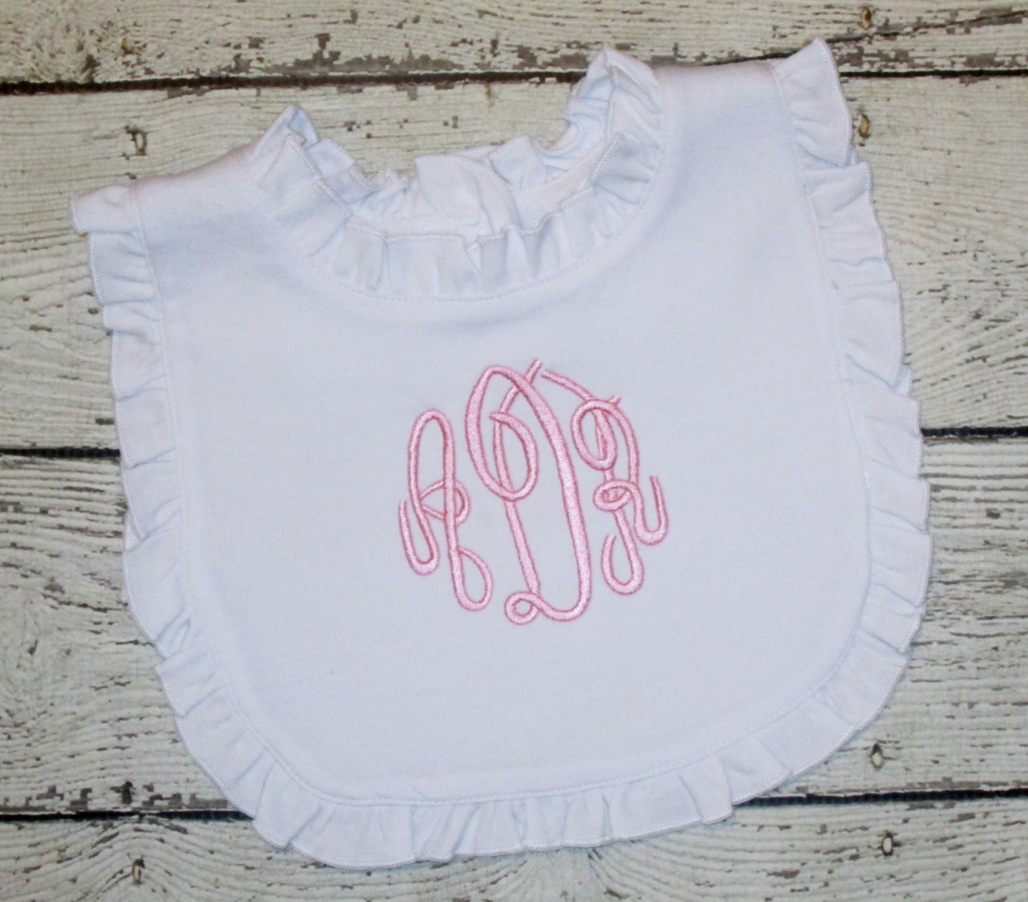 Monogrammed Ruffle Bib for Baby Girl Personalized Custom